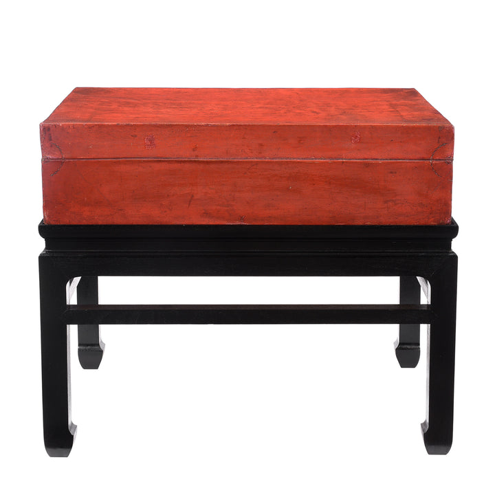Back Of Antique Red Leather Parcel Gilt Trunk from Shanghai - 19th Century | Indigo Antiques