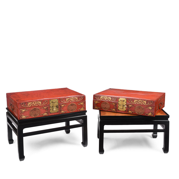Antique Red Leather Parcel Gilt Trunk from Shanghai - 19th Century | Indigo Antiques