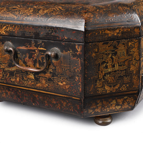Black Lacquer Chinoiserie Sewing Box - Ca 1810