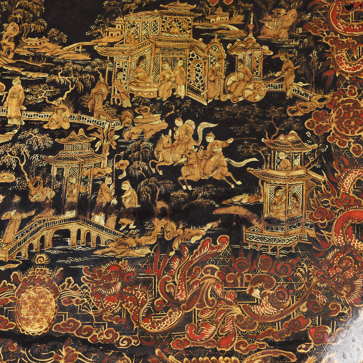 Paintwork Detail From Antique Black Lacquer Chinoiserie Sewing Box - Early 19th Century | Indigo Antiques