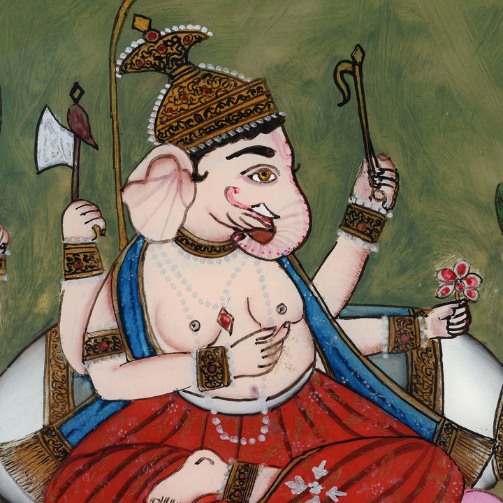 Ganesh Detail From Antique Indian Reverse Glass Painting of Ganesh - Late 19th Century | Indigo Antiques