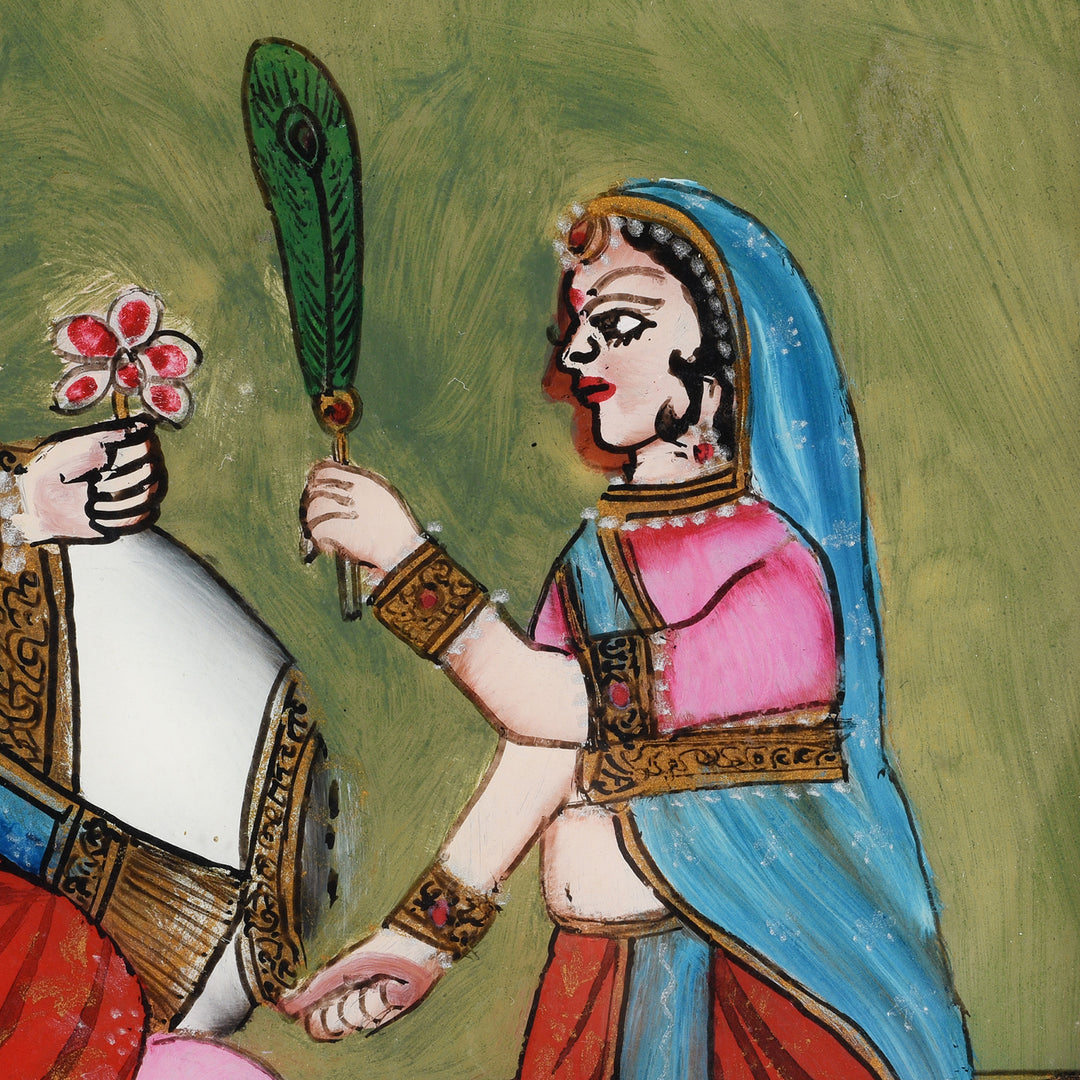 Attendant Detail From Antique Indian Reverse Glass Painting of Ganesh - Late 19th Century | Indigo Antiques