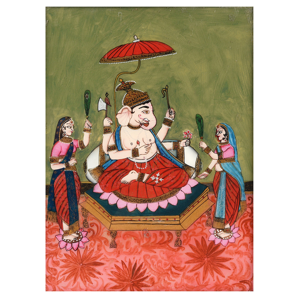 Antique Indian Ganesha Reverse Glass Painting - Late 19th Century | Indigo Antiques