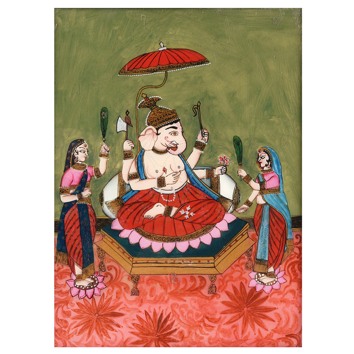 Antique Indian Ganesha Reverse Glass Painting - Late 19th Century | Indigo Antiques