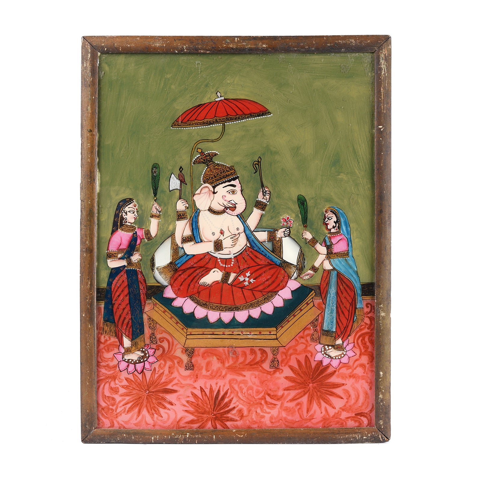 Antique Indian Ganesha Reverse Glass Painting - Late 19th Century | Indigo Antiques