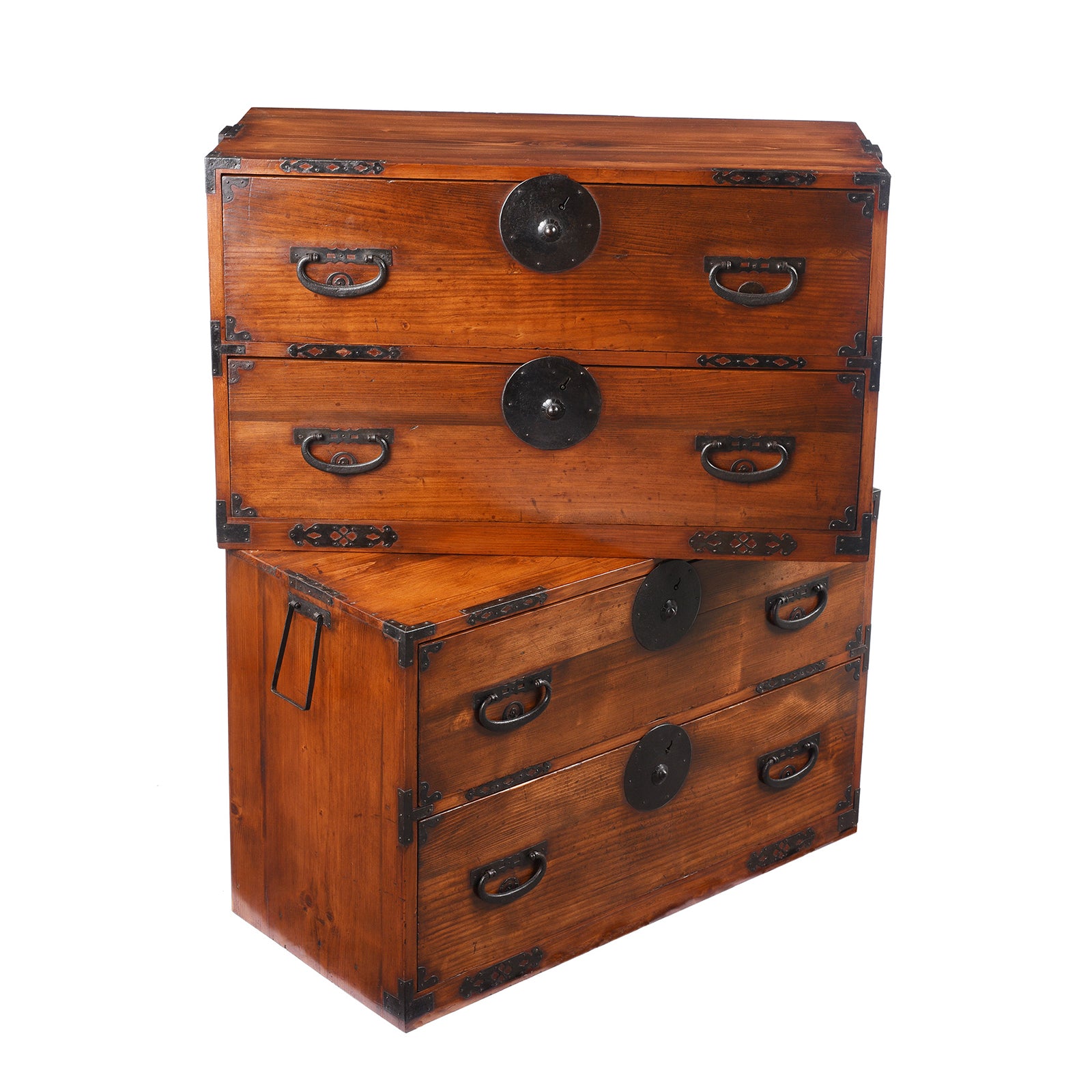 Side detail of an Antique Japanese Kasane Isho Dansu Chest of Drawers - Taisho Era | Indigo Antiques