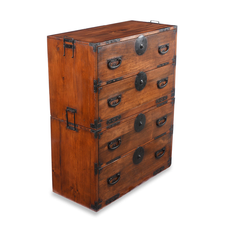 Side view of an Antique Japanese Kasane Isho Dansu Chest of Drawers - Taisho Era | Indigo Antiques