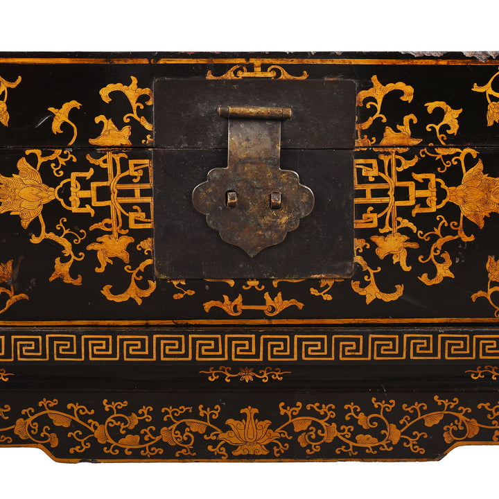 Locking Plate Detail From Antique Black Lacquer Chinese Chest on Stand - Ca 1910 | Indigo Antiques