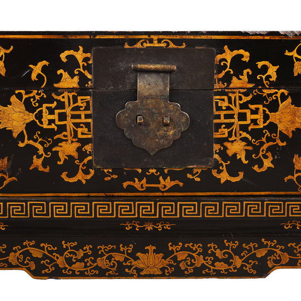 Black Lacquer Chinese Chest on Stand - Ca 1910