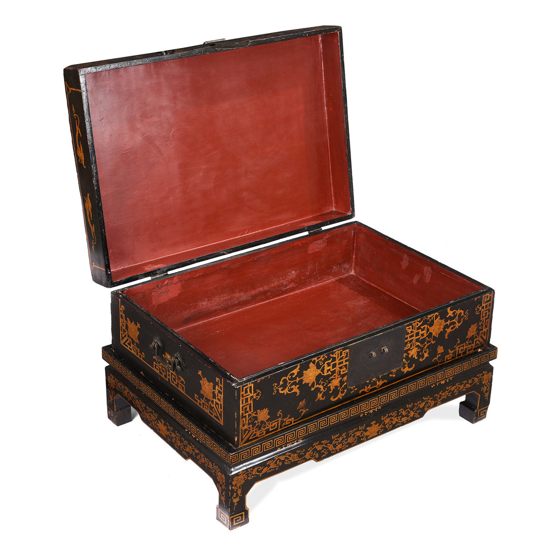 Interior Of Antique Black Lacquer Chinese Chest on Stand - Ca 1910 | Indigo Antiques