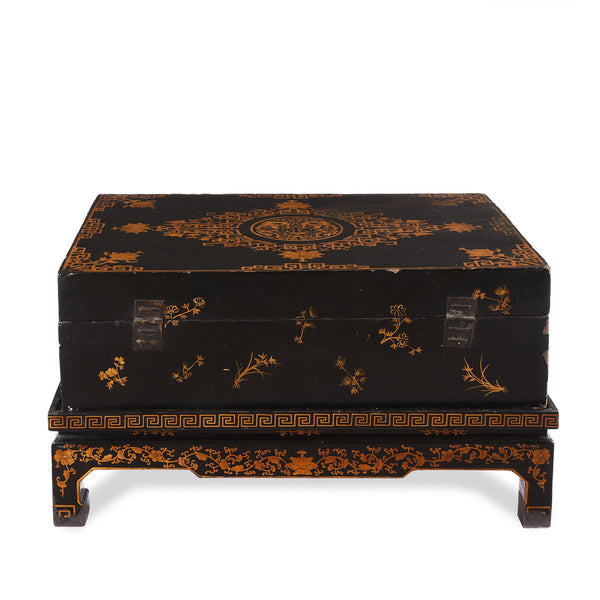 Black Lacquer Chinese Chest on Stand - Ca 1910
