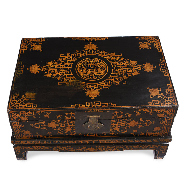 Top Down View Of Antique Black Lacquer Chinese Chest on Stand - Ca 1910 | Indigo Antiques