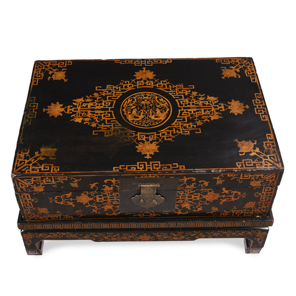 Black Lacquer Chinese Chest on Stand - Ca 1910
