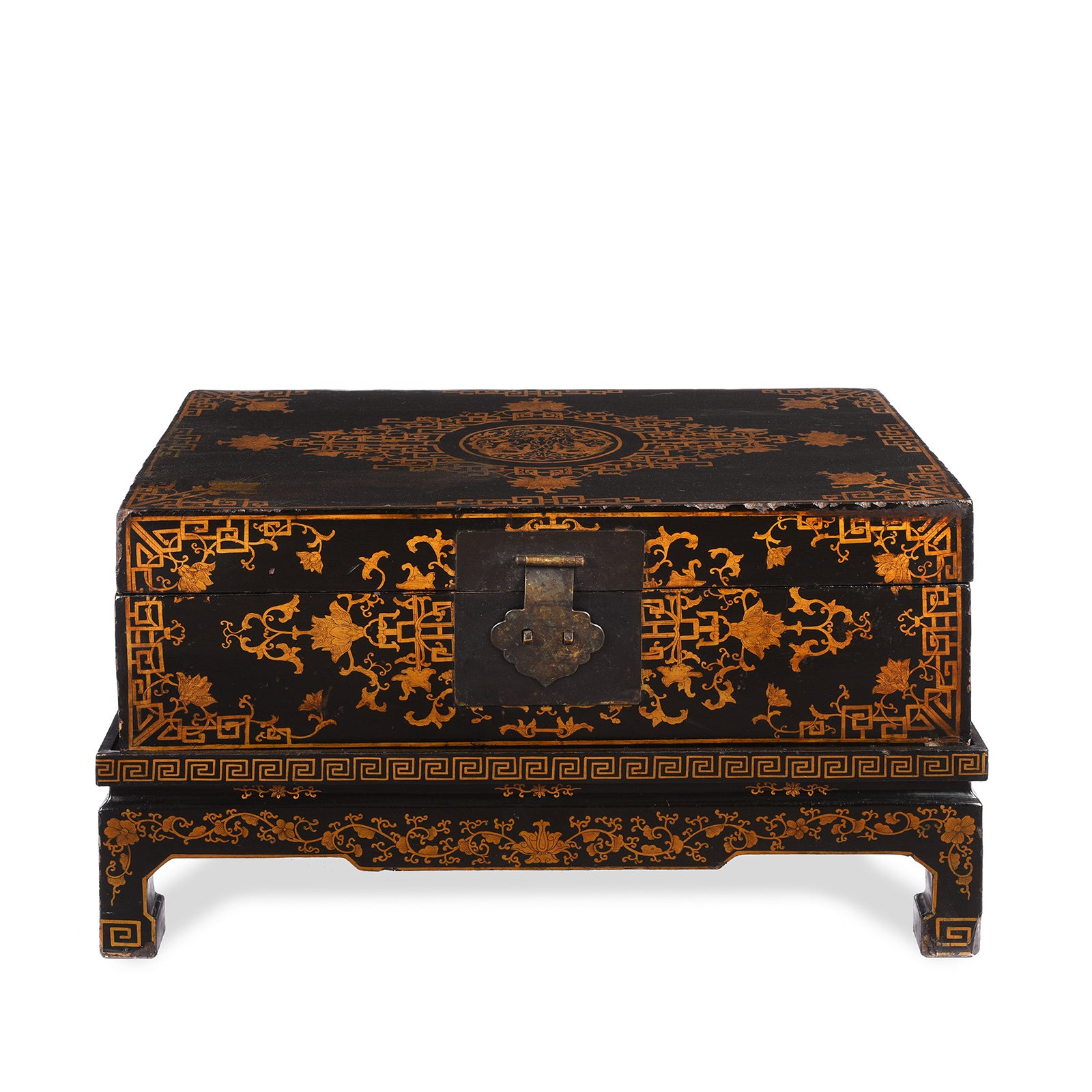Antique Black Lacquer Chinese Chest on Stand - Ca 1910 | Indigo Antiques