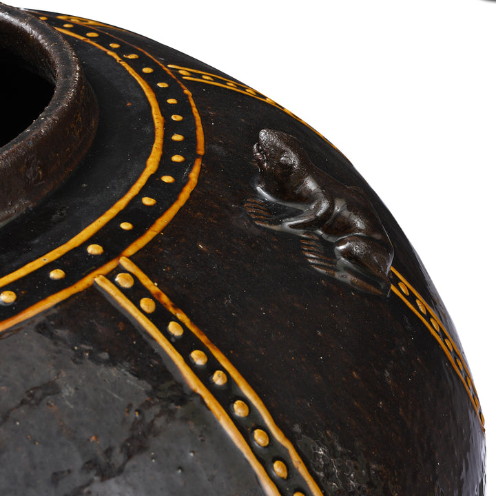 Frog Detail From Reproduction Glazed Martaban Jar | Indigo Antiques