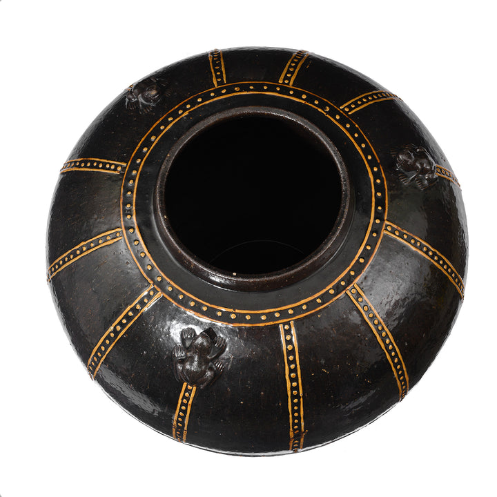 Top Down View Of Reproduction Glazed Martaban Jar | Indigo Antiques