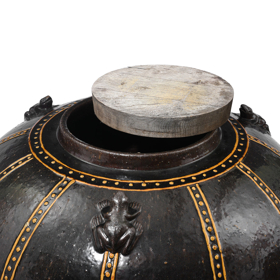 Top Detail From Reproduction Glazed Martaban Jar | Indigo Antiques