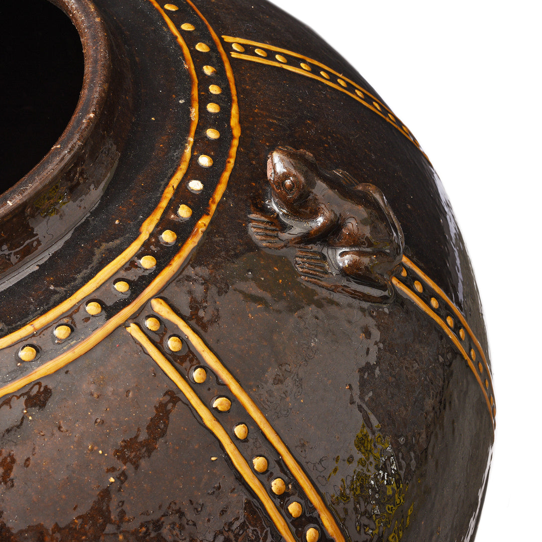 Frog Detail From Reproduction Glazed Martaban Jar | Indigo Antiques