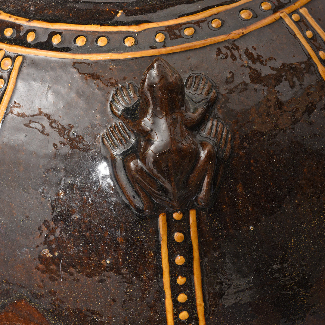 Frog Detail From Reproduction Glazed Martaban Jar | Indigo Antiques