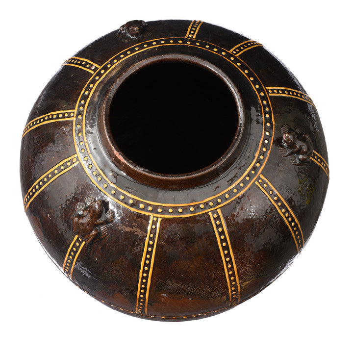 Top Down View Of Reproduction Glazed Martaban Jar | Indigo Antiques
