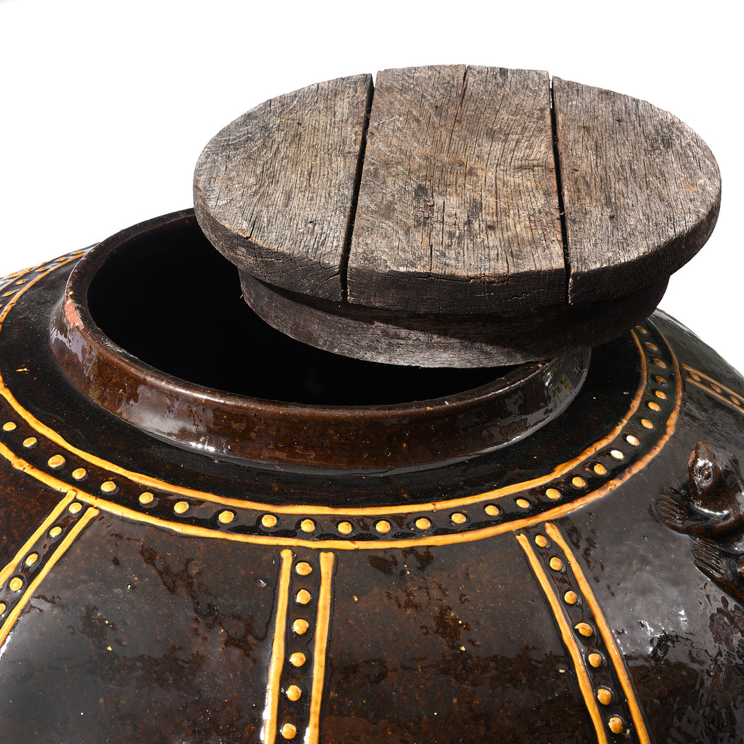 Lid Detail From Reproduction Glazed Martaban Jar | Indigo Antiques