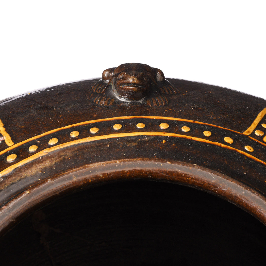 Frog Detail From Reproduction Glazed Martaban Jar | Indigo Antiques