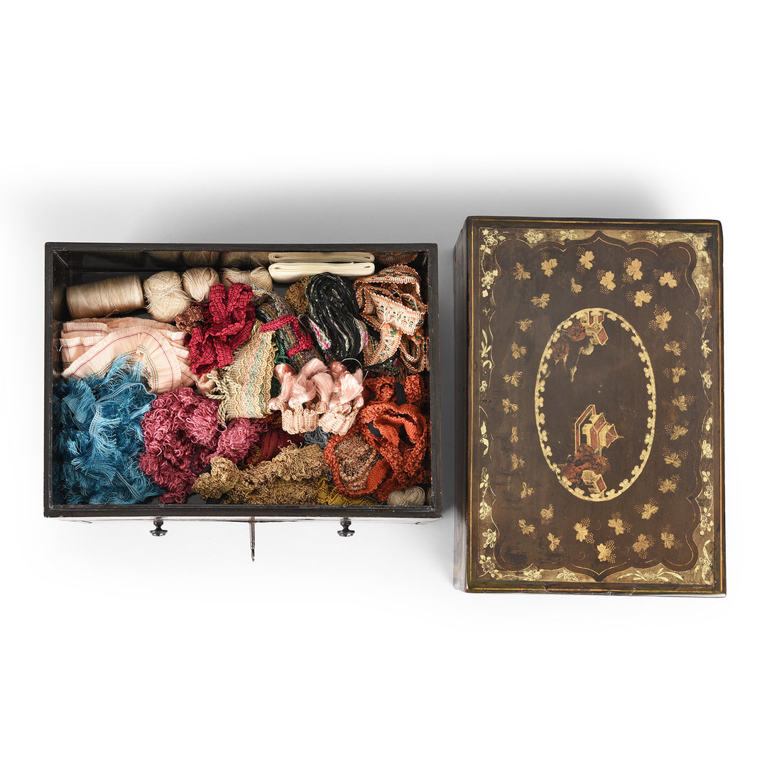 Second Layer View Of Antique Chinoiserie Lacquer Stacking Haberdashery Box | Indigo Antiques