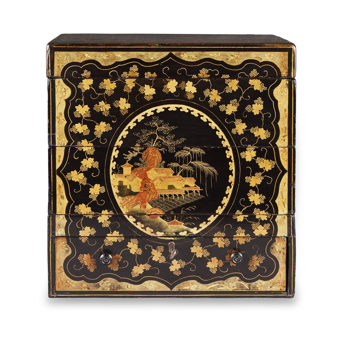 Antique Chinoiserie Lacquer Stacking Haberdashery Box | Indigo Antiques