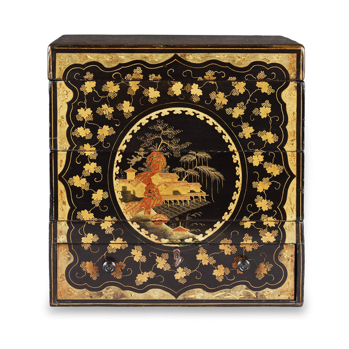 Antique Chinoiserie Lacquer Stacking Haberdashery Box | Indigo Antiques