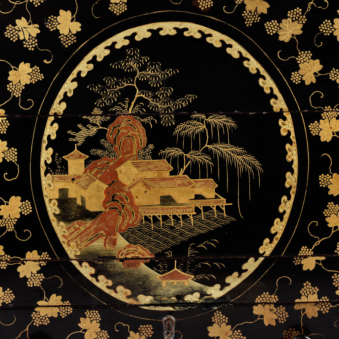 Detail From Antique Chinoiserie Lacquer Stacking Haberdashery Box | Indigo Antiques