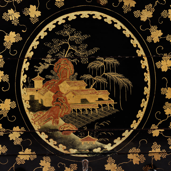 Detail From Antique Chinoiserie Lacquer Stacking Haberdashery Box | Indigo Antiques