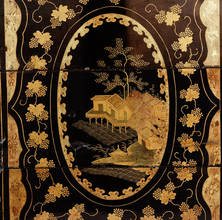 Detail From Antique Chinoiserie Lacquer Stacking Haberdashery Box | Indigo Antiques