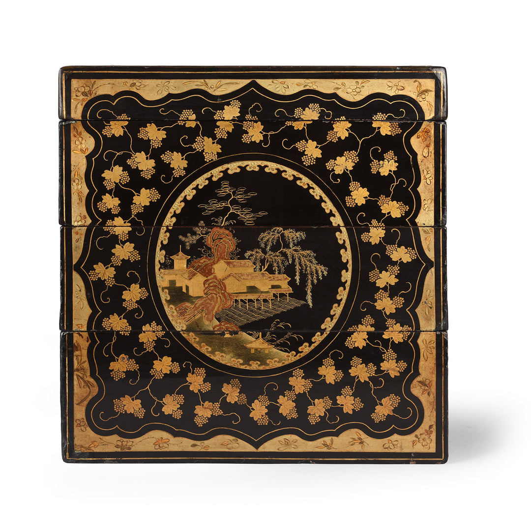 Antique Chinoiserie Lacquer Stacking Haberdashery Box | Indigo Antiques