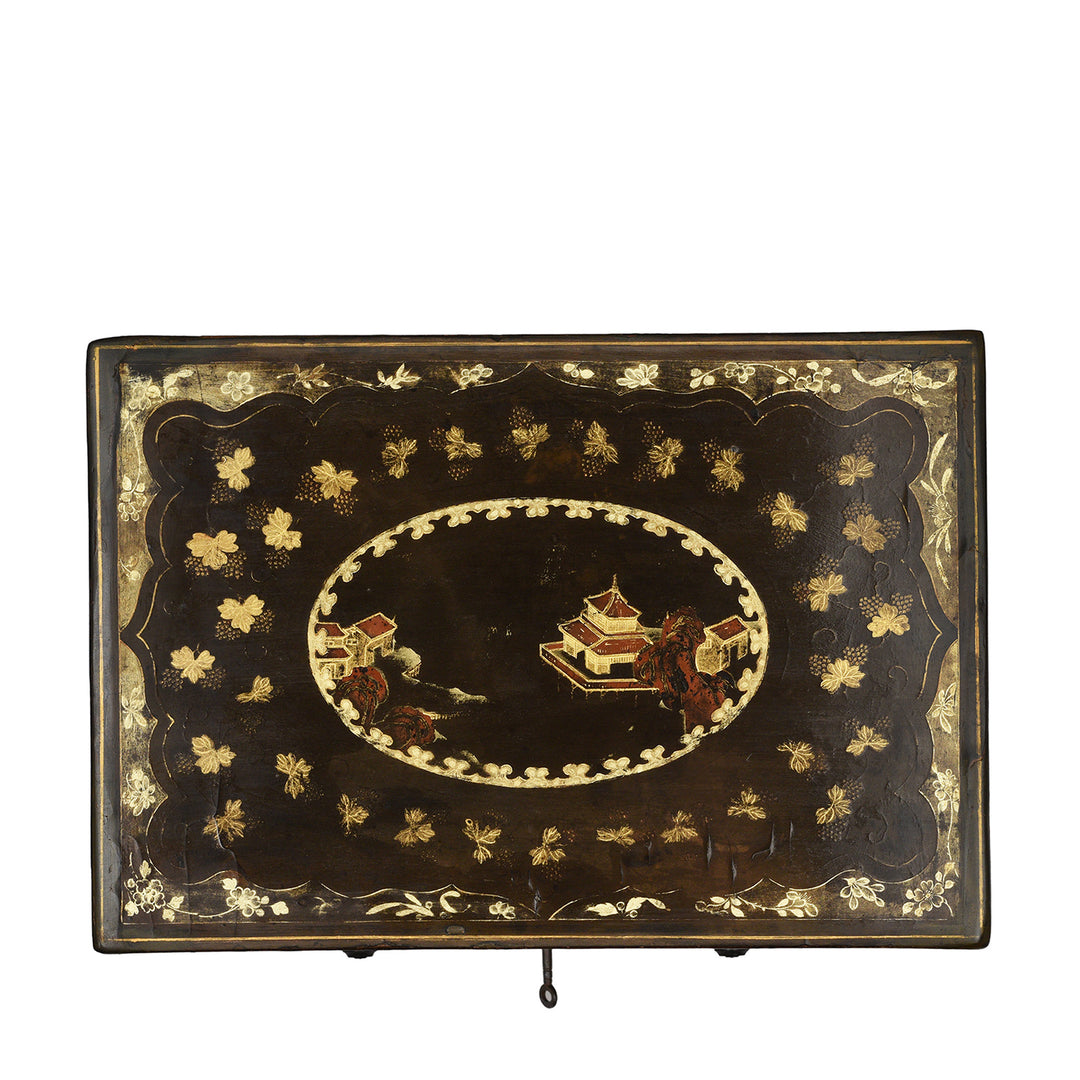 Top Down View Of Antique Chinoiserie Lacquer Stacking Haberdashery Box | Indigo Antiques