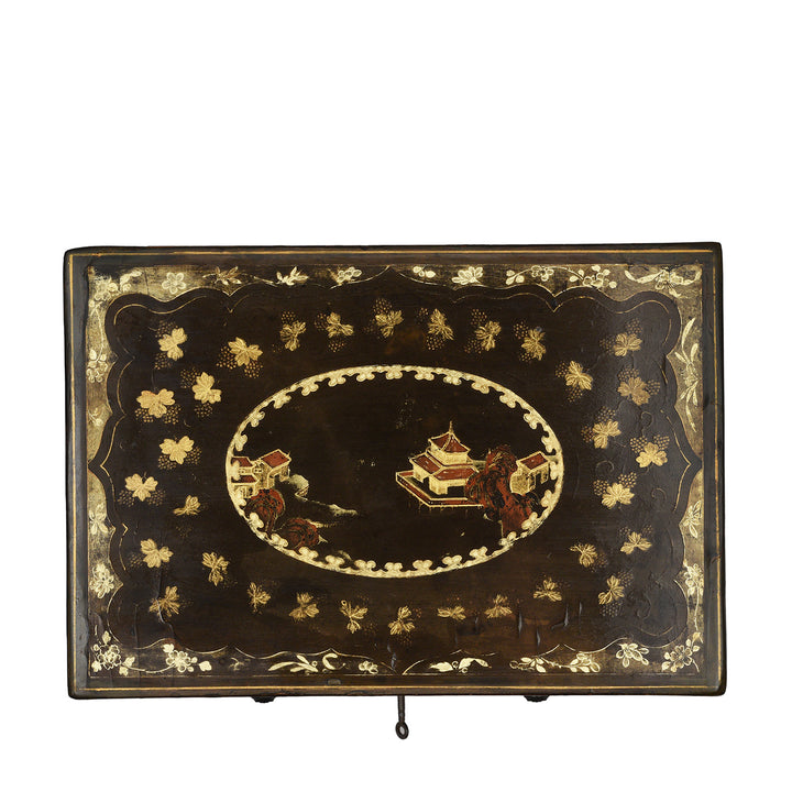 Top Down View Of Antique Chinoiserie Lacquer Stacking Haberdashery Box | Indigo Antiques
