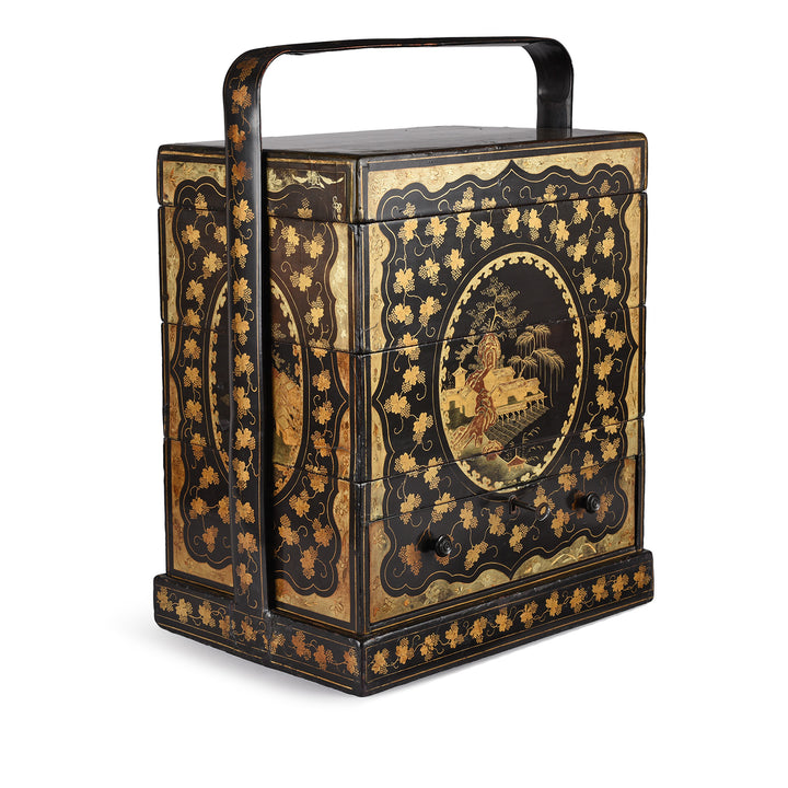 Antique Chinoiserie Lacquer Stacking Haberdashery Box | Indigo Antiques