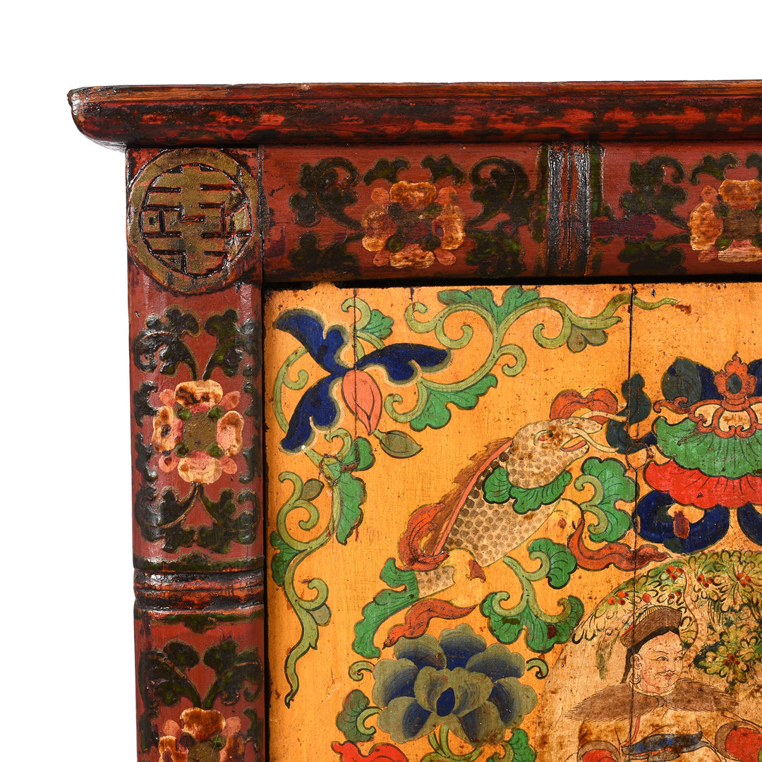 Corner Detail From Antique Tibetan Painted Altar Cabinet -  Late 19th Century | Indigo Antiques
