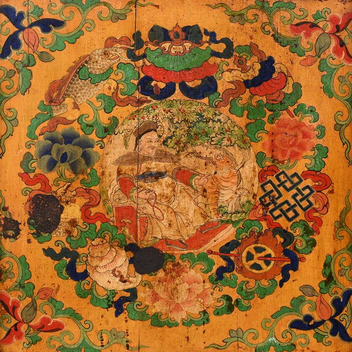 Door Panel Detail From Antique Tibetan Painted Altar Cabinet -  Late 19th Century | Indigo Antiques