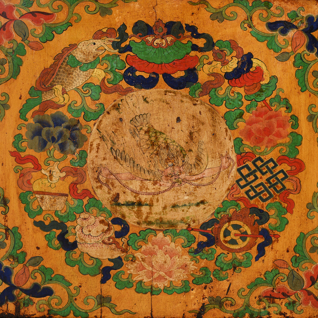 Garuda Door Panel Detail From Antique Tibetan Painted Altar Cabinet -  Late 19th Century | Indigo Antiques