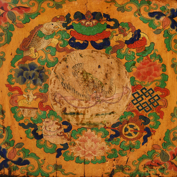Garuda Door Panel Detail From Antique Tibetan Painted Altar Cabinet -  Late 19th Century | Indigo Antiques
