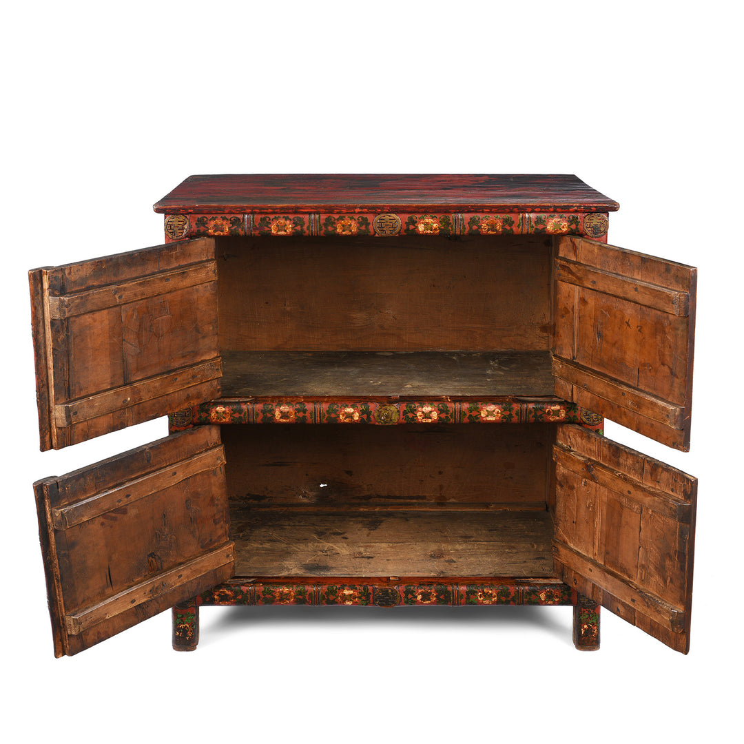 Open Doors View Of Antique Tibetan Painted Altar Cabinet -  Late 19th Century | Indigo Antiques