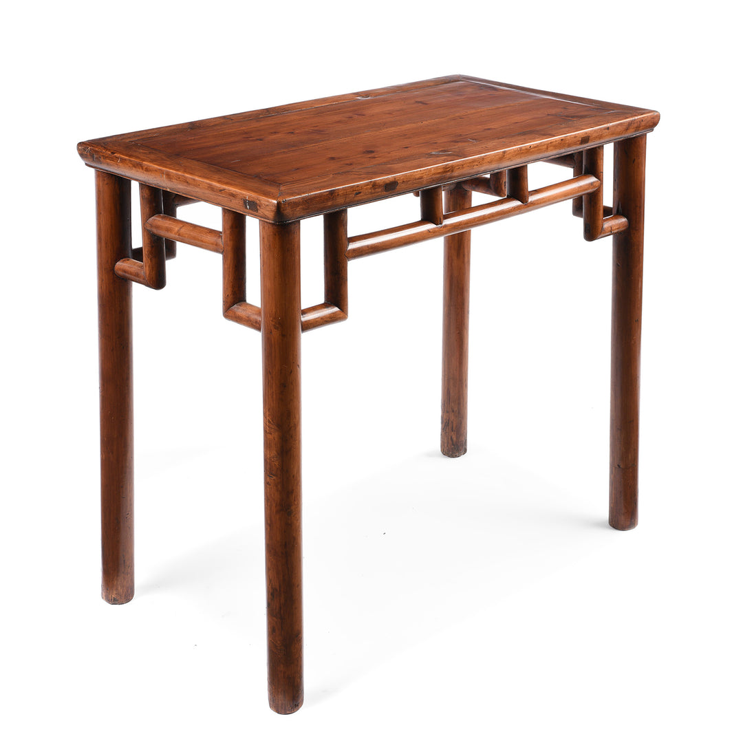 Angled VIew Of Antique Cypress & Cedarwood Chinese Wine Table - Ca 1920's | Indigo Antiques