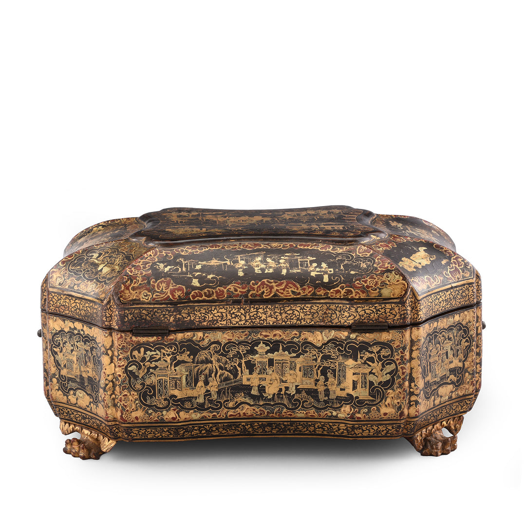 Back Of Antique Black Lacquer Chinoiserie Sewing Box | Indigo Antiques 