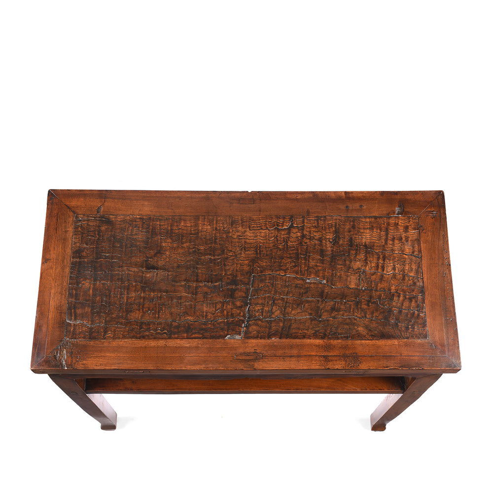 Top Down VIew Of Antique Walnut & Mulberry Half Table From Gansu - 19th Century| indigo Antiques