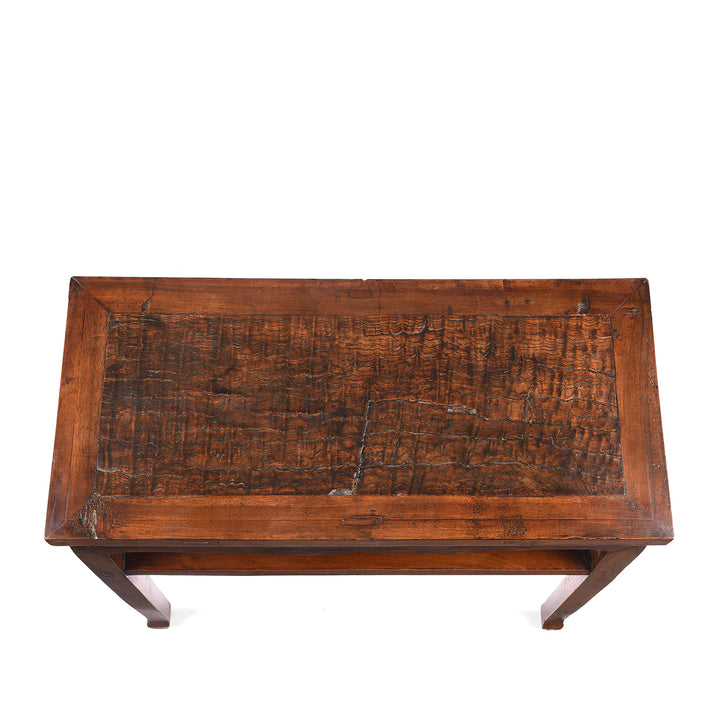 Top Down VIew Of Antique Walnut & Mulberry Half Table From Gansu - 19th Century| indigo Antiques