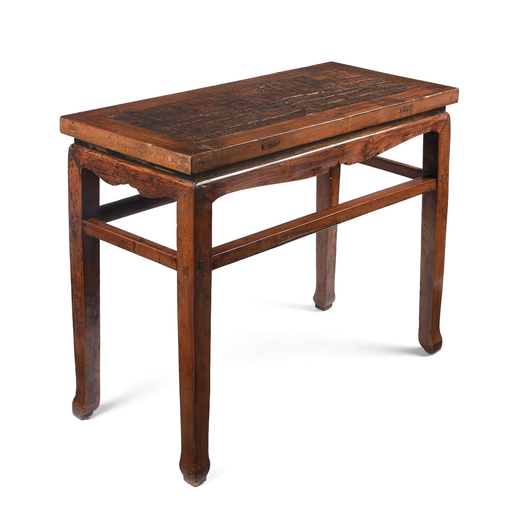 Angled View Of Antique Walnut & Mulberry Half Table From Gansu - 19th Century| indigo Antiques