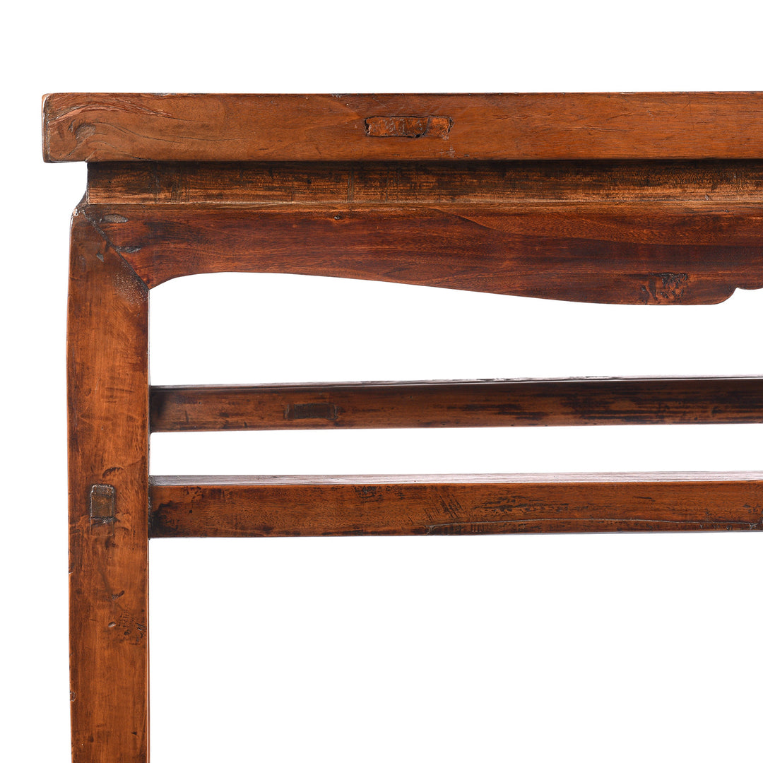 Corner Detail From Antique Walnut & Mulberry Half Table From Gansu - 19th Century| indigo Antiques