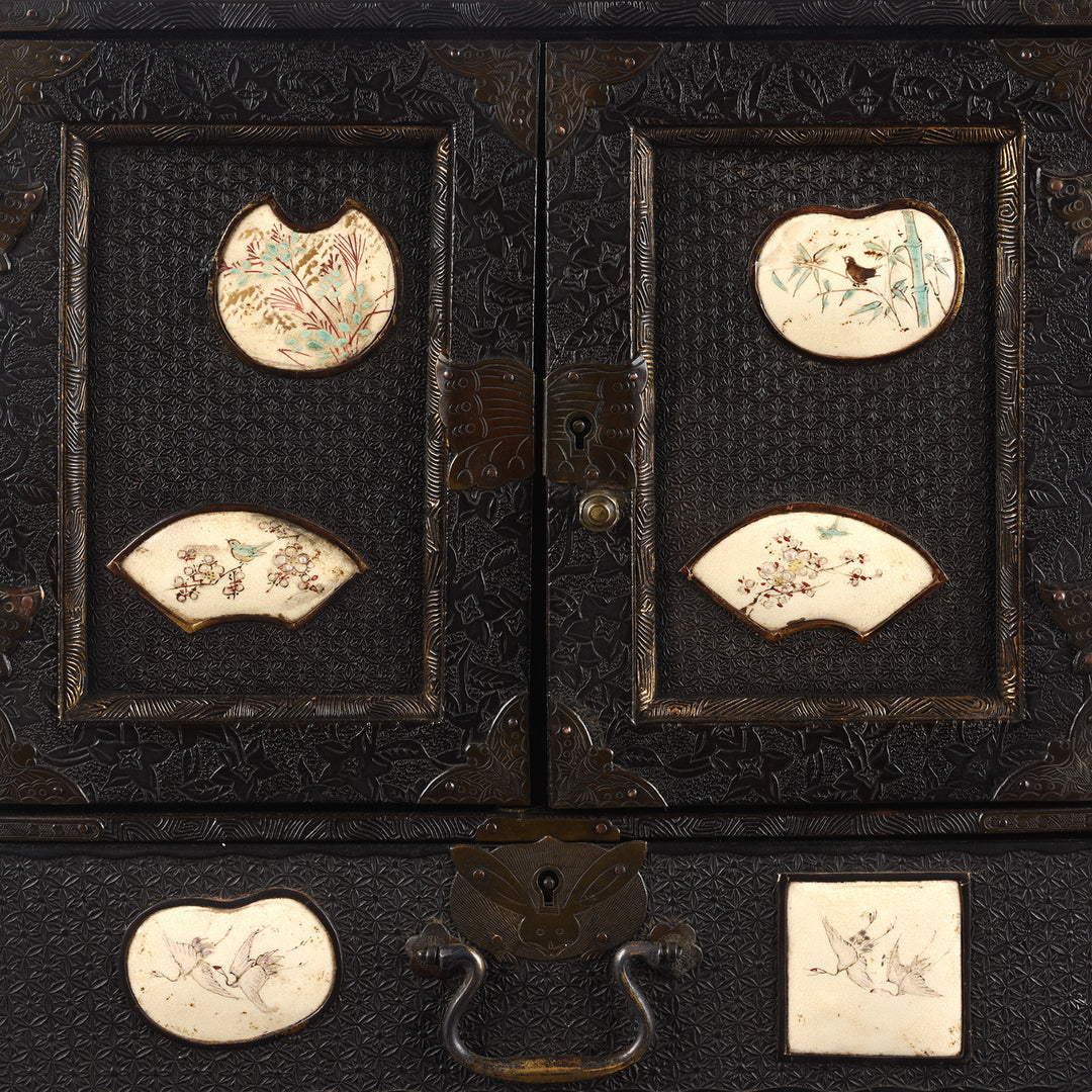 Japanese Black Lacquer Kodansu Jewellery Cabinet - Meiji Period