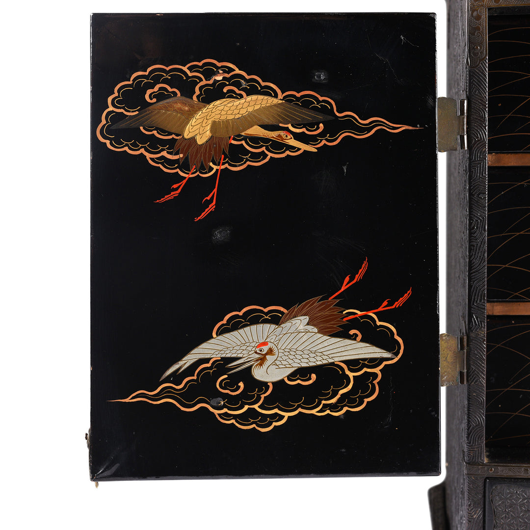 Japanese Black Lacquer Kodansu Jewellery Cabinet - Meiji Period
