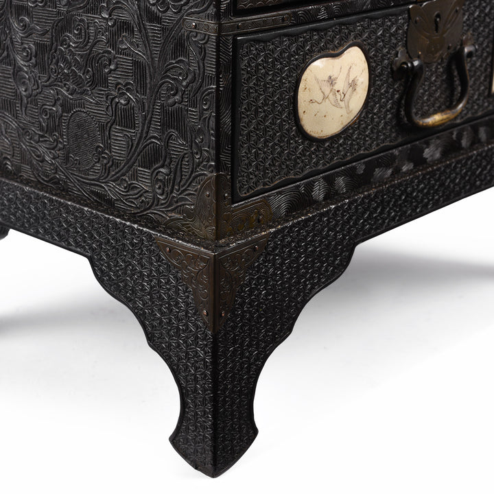 Japanese Black Lacquer Kodansu Jewellery Cabinet - Meiji Period